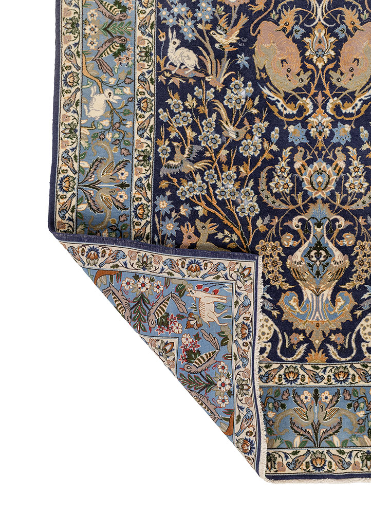aalam blue wool hand knotted Rug - Perspective
