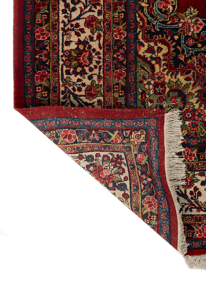 aalam red and orange wool hand knotted Rug - Perspective