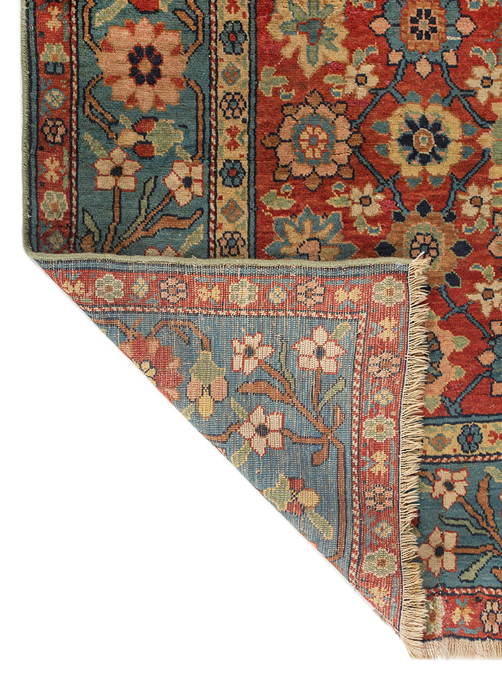 aalam red and orange wool hand knotted Rug - Perspective