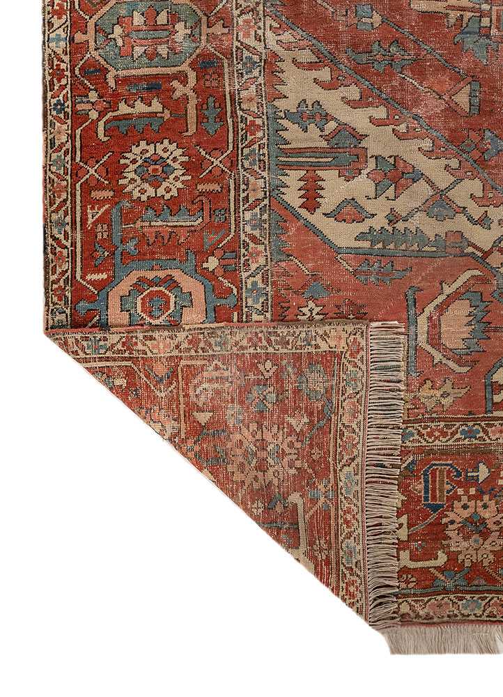 aalam red and orange wool hand knotted Rug - Perspective