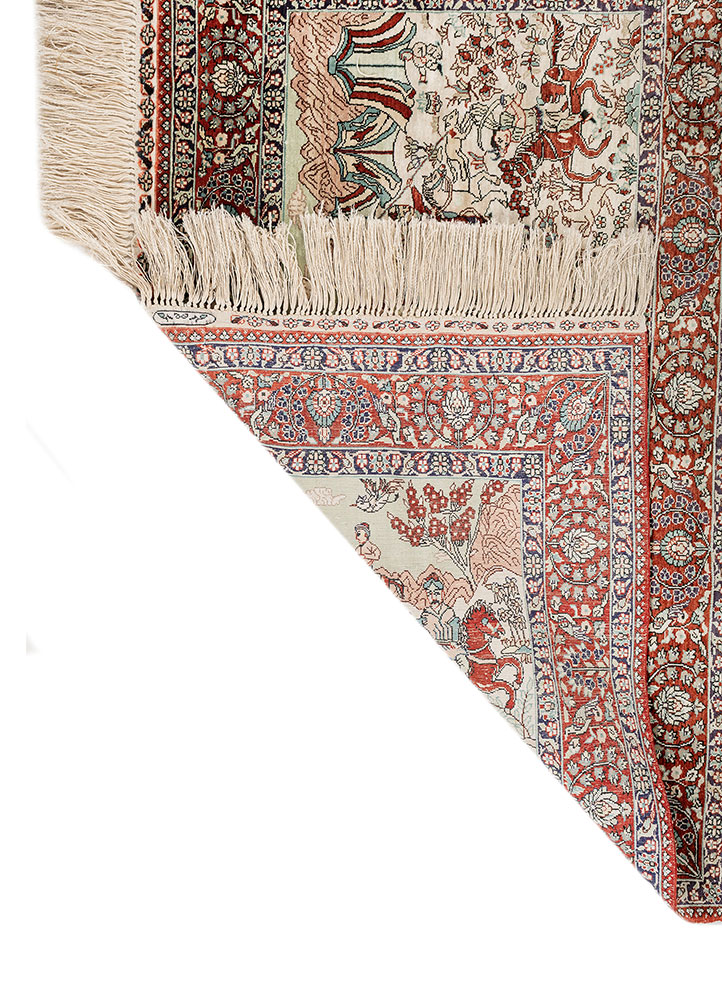 aalam red and orange silk hand knotted Rug - Perspective