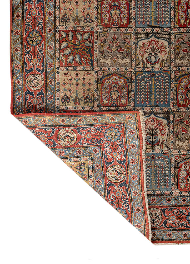 aalam red and orange wool hand knotted Rug - Perspective