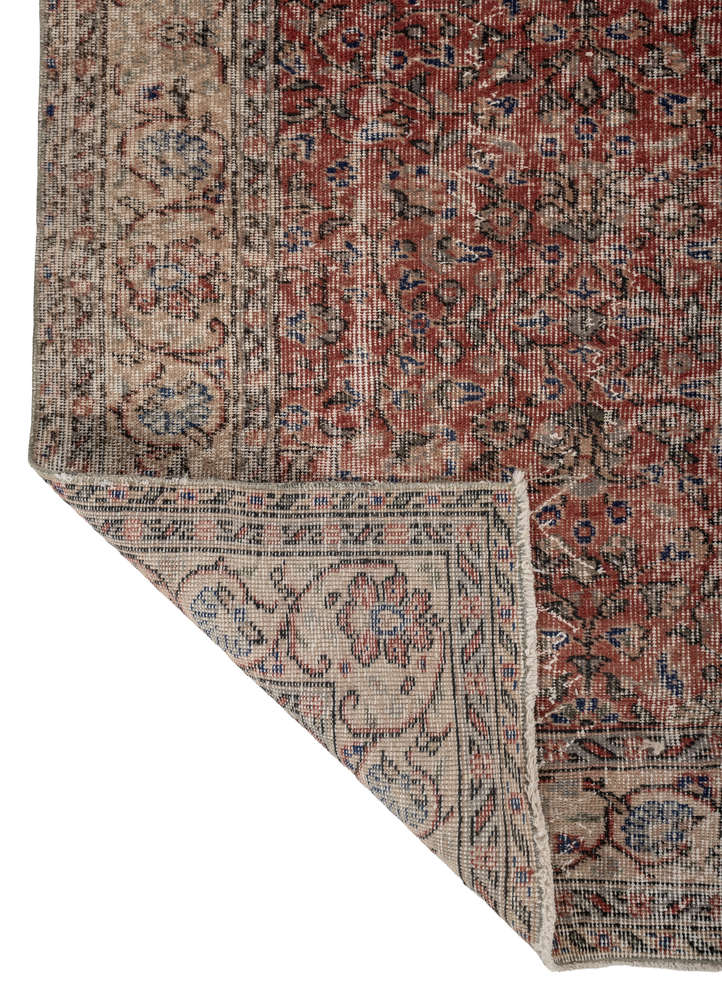 vintage red and orange wool and bamboo silk hand knotted Rug - Perspective