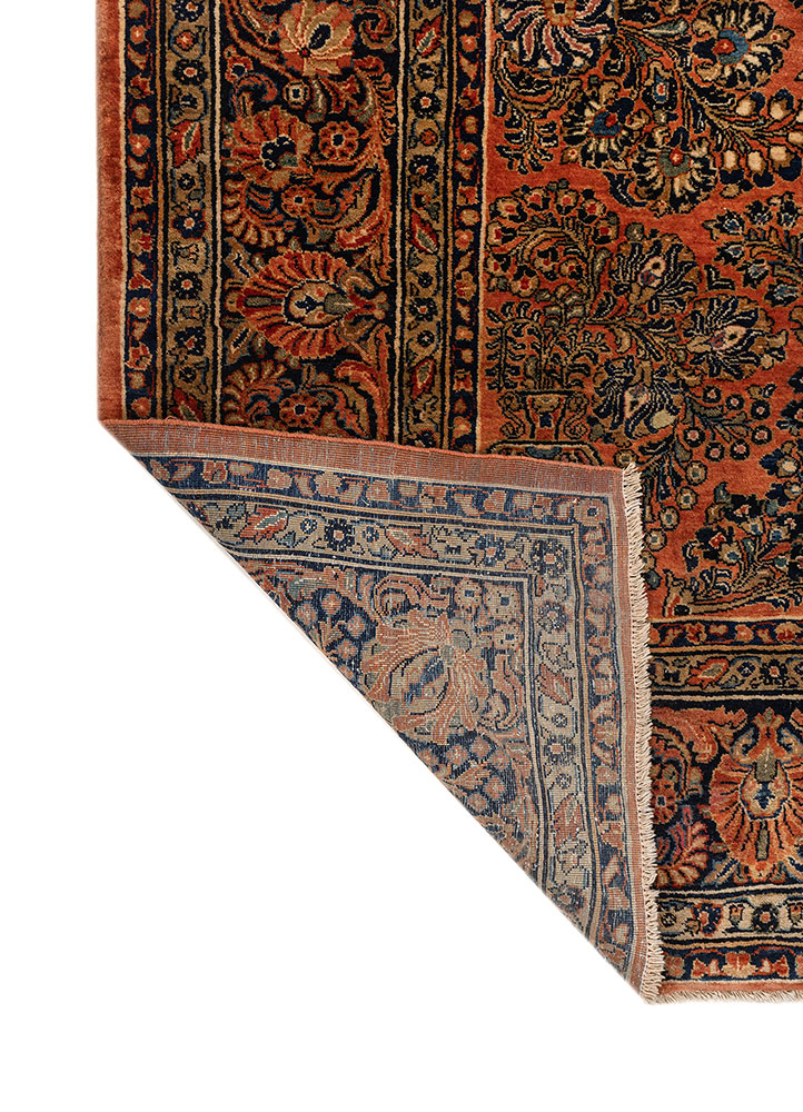 aalam red and orange wool hand knotted Rug - Perspective