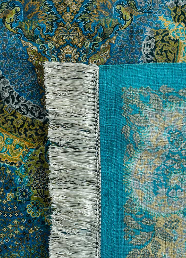 gulmarg blue silk hand knotted Rug - Perspective