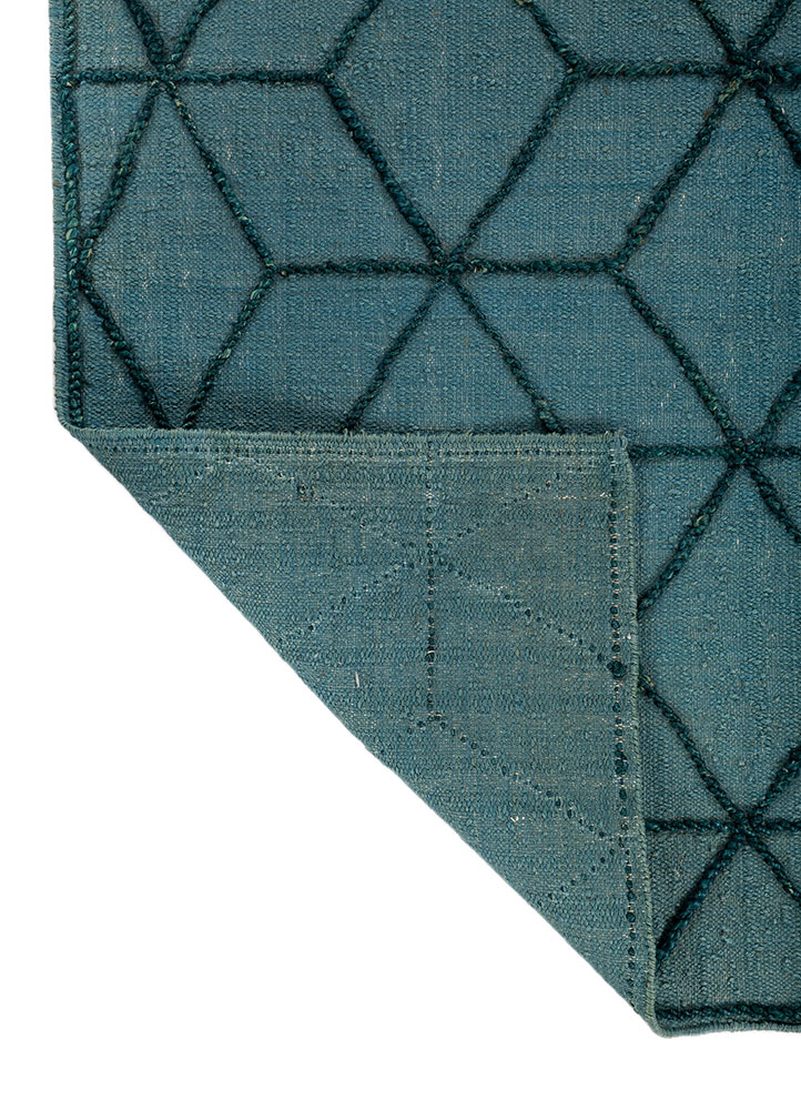 indusbar blue wool flat weaves Rug - Perspective