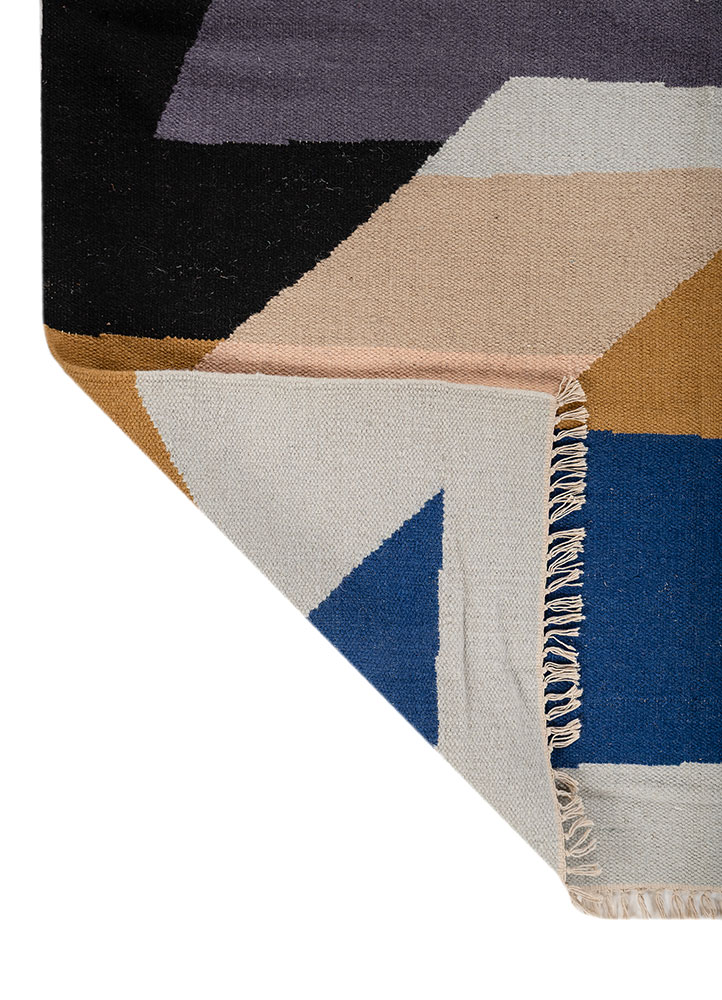 indusbar blue wool flat weaves Rug - Perspective