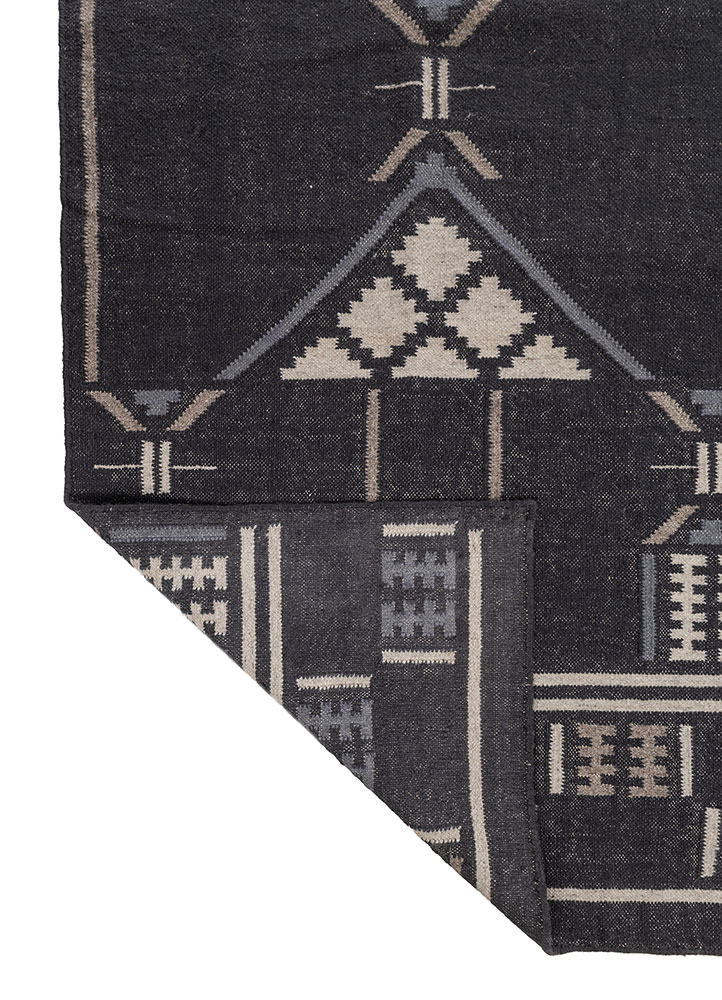 bedouin grey and black wool flat weaves Rug - Perspective