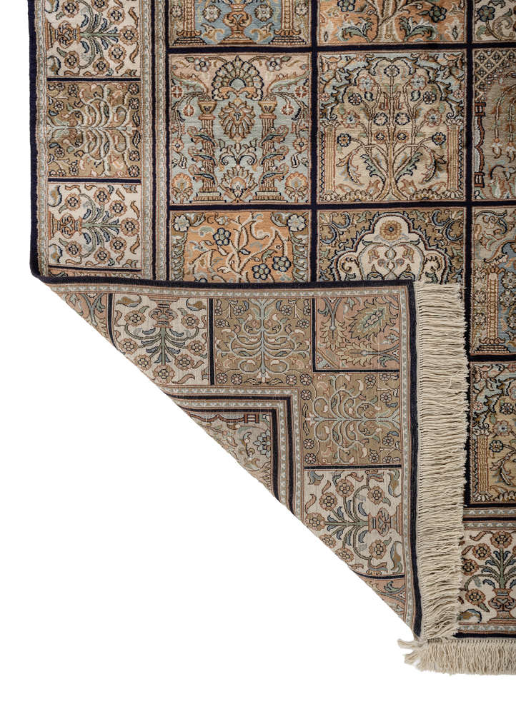 gulmarg beige and brown silk hand knotted Rug - Perspective