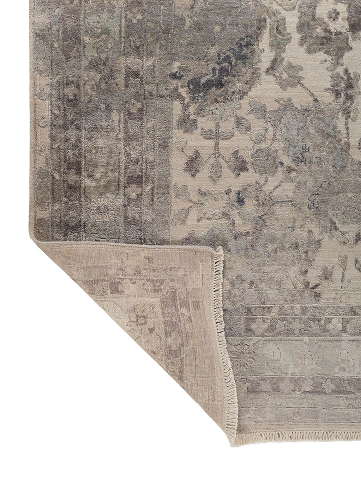 far east grey and black wool and silk hand knotted Rug - Perspective