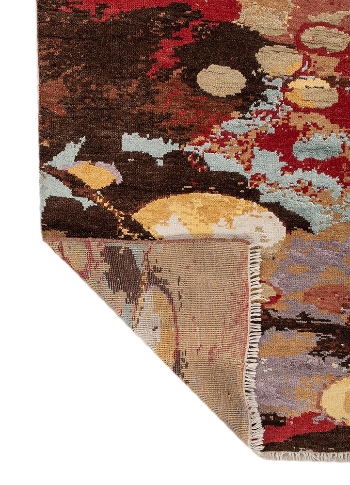pansy red and orange wool and viscose hand knotted Rug - Perspective