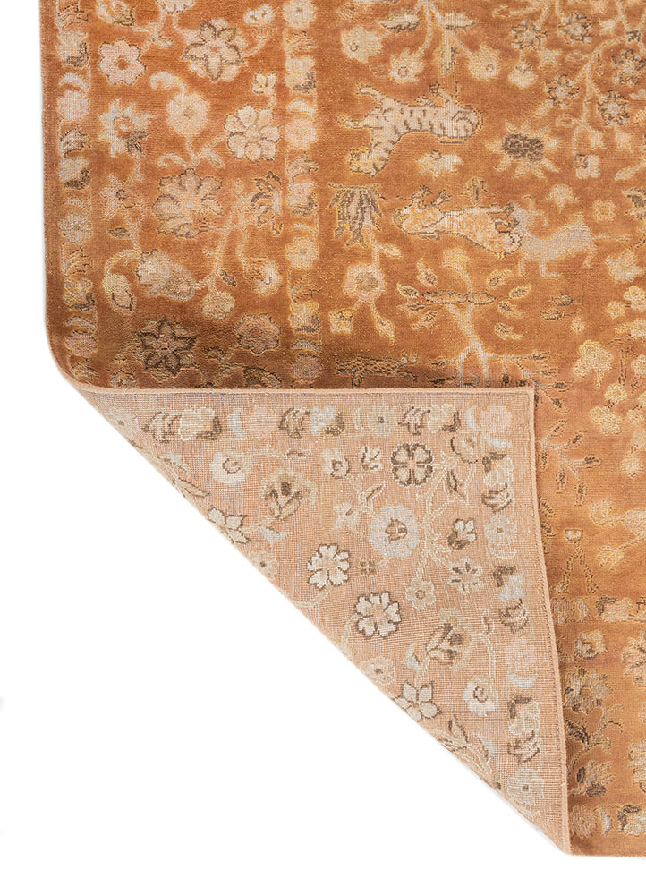 far east red and orange wool and silk hand knotted Rug - Perspective