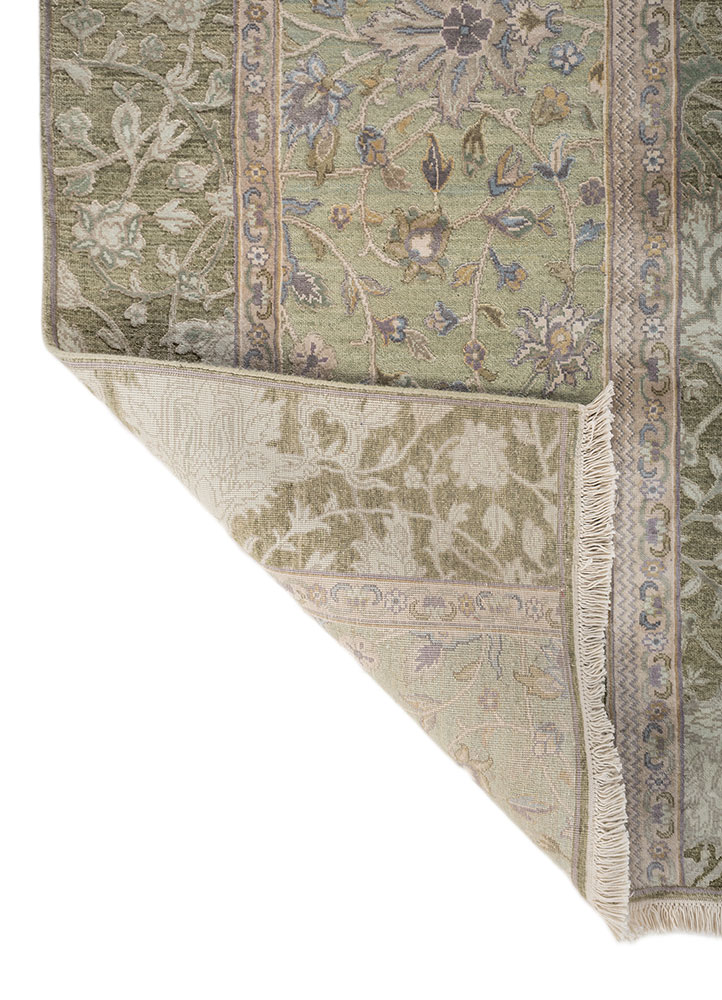 far east green wool and silk hand knotted Rug - Perspective