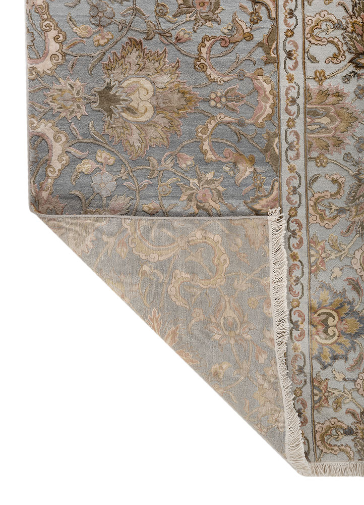 far east grey and black wool and silk hand knotted Rug - Perspective