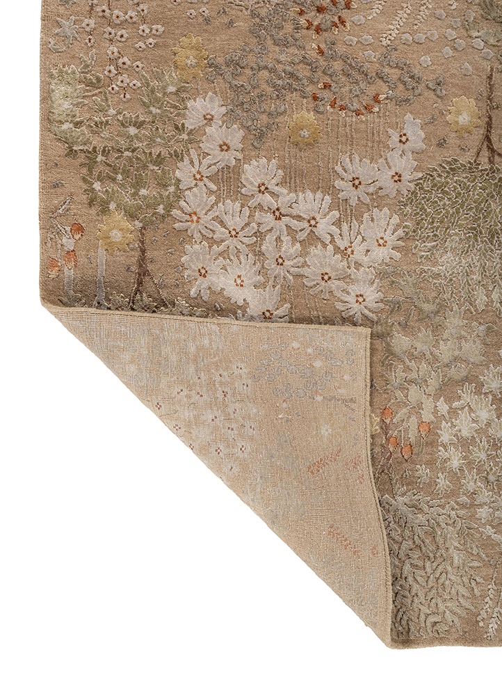 far east beige and brown wool and silk hand knotted Rug - Perspective