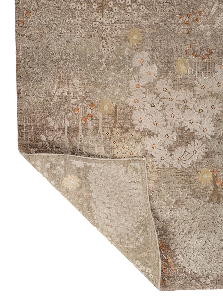far east beige and brown wool and silk hand knotted Rug - Perspective