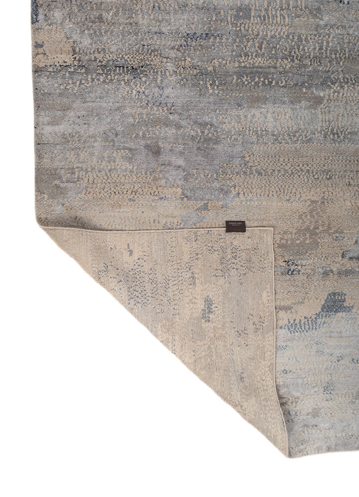 unstring by kavi grey and black wool and bamboo silk hand knotted Rug - Perspective