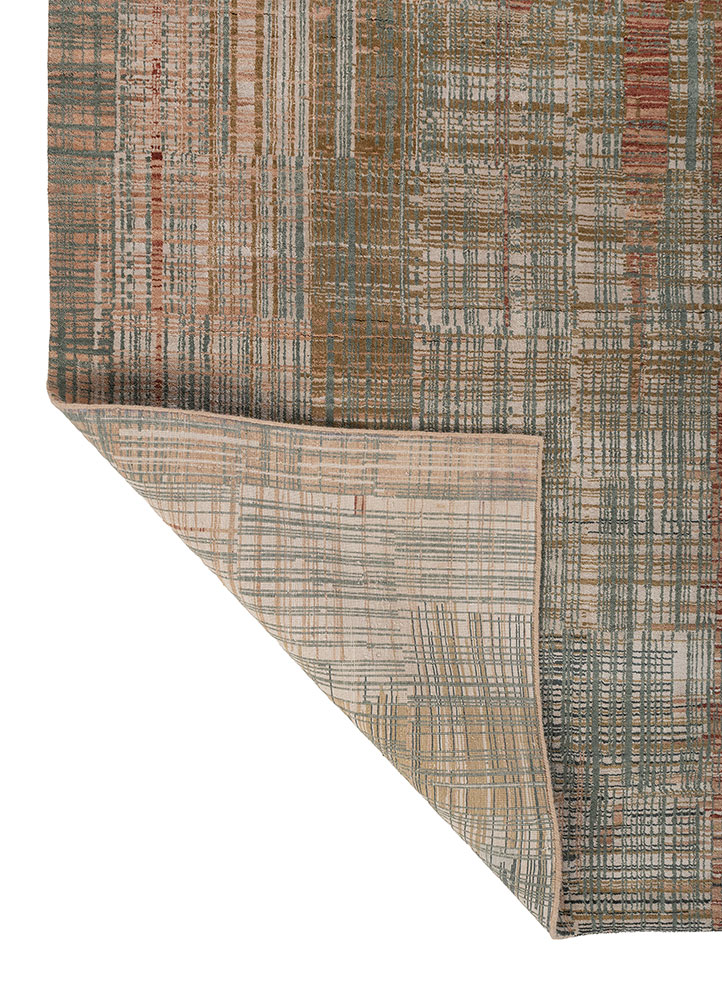 unstring by kavi red and orange wool and bamboo silk hand knotted Rug - Perspective