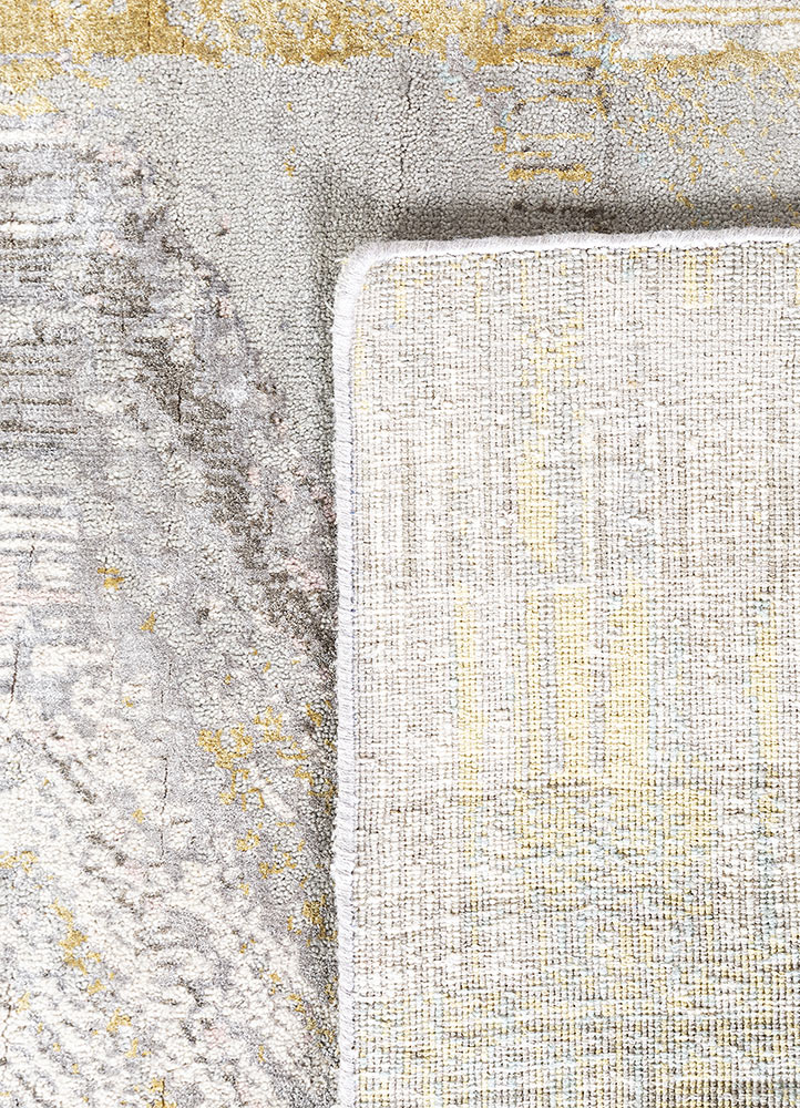 unstring by kavi grey and black wool and bamboo silk hand knotted Rug - Perspective