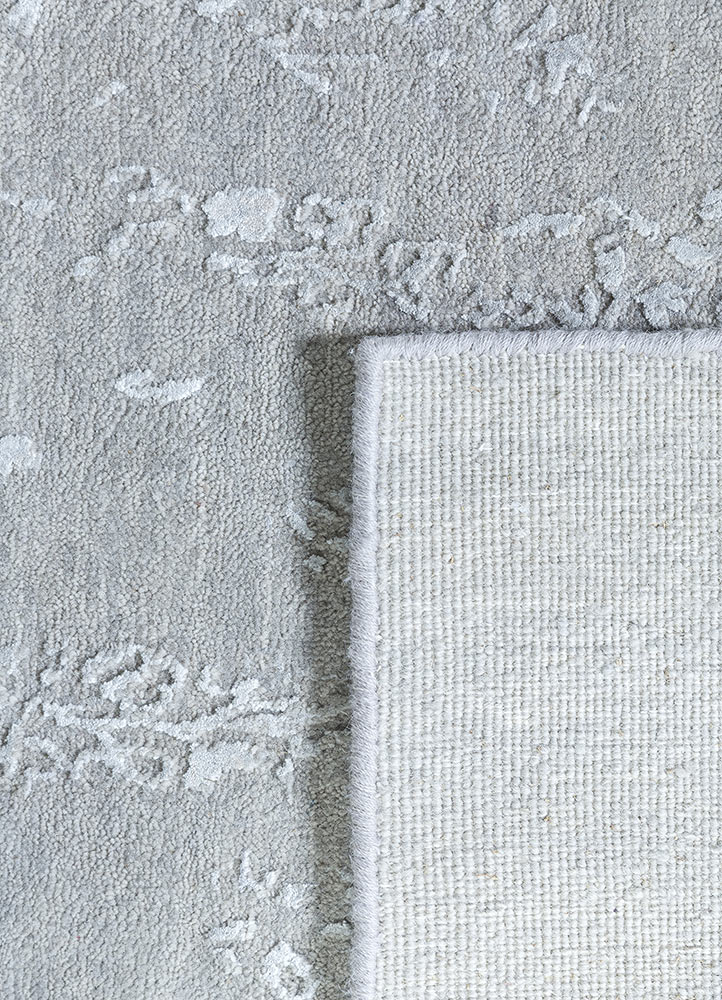 far east grey and black wool and bamboo silk hand knotted Rug - Perspective