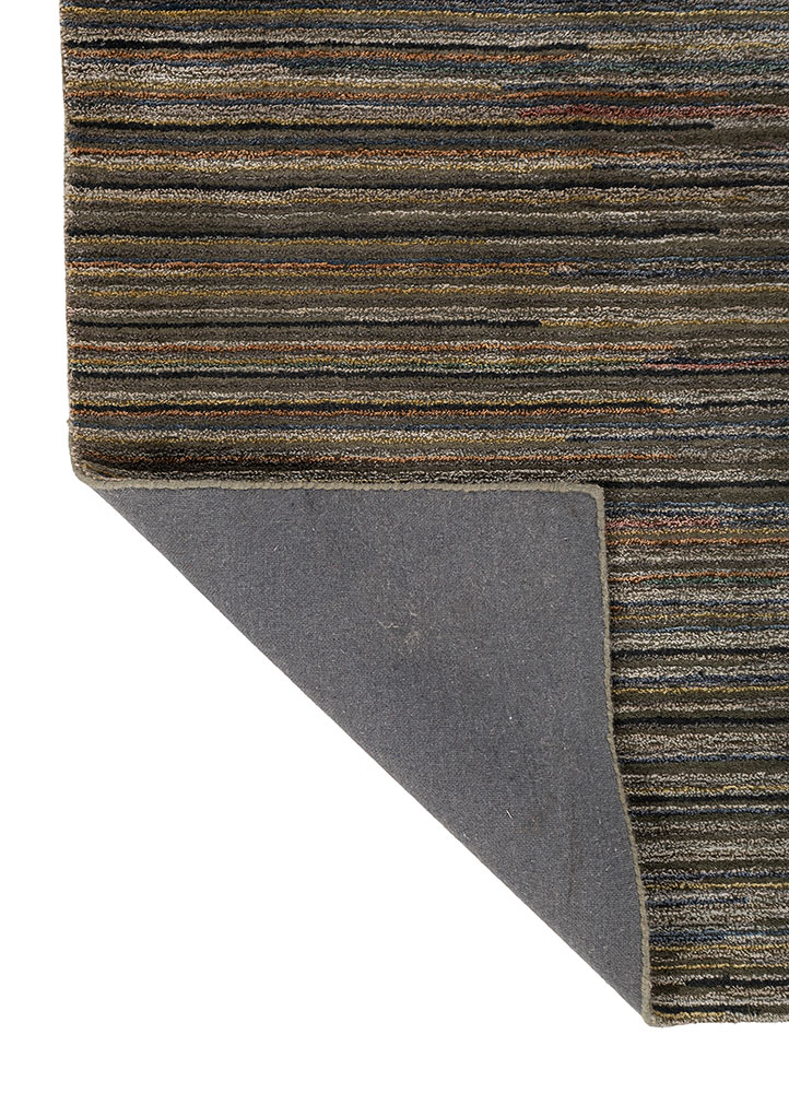 linear beige and brown wool and viscose hand tufted Rug - Perspective