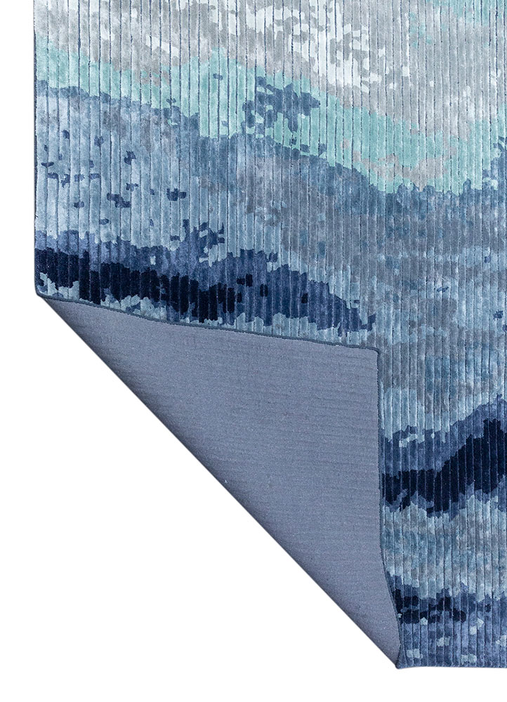 white noise blue wool and viscose hand tufted Rug - Perspective