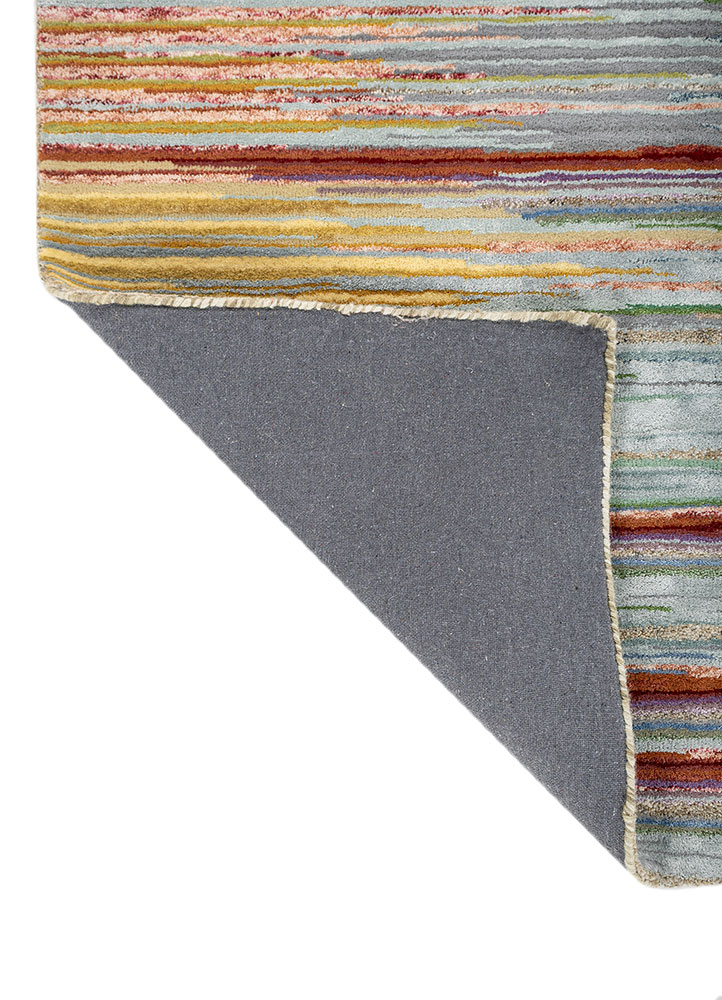 linear blue wool and viscose hand tufted Rug - Perspective