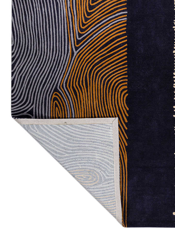 linear blue wool hand tufted Rug - Perspective