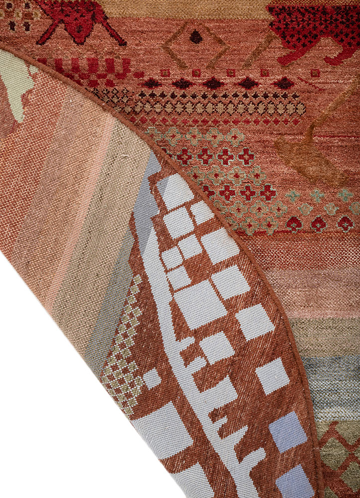 manchaha red and orange wool and bamboo silk hand knotted Rug - Perspective