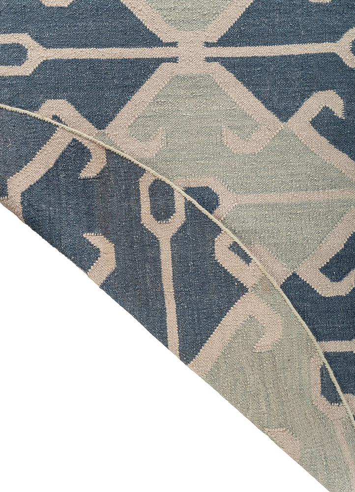 bedouin blue wool flat weaves Rug - Perspective