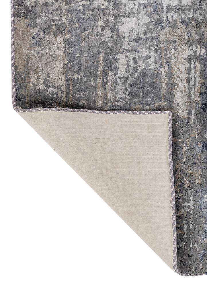 chaos theory by kavi grey and black wool and bamboo silk hand knotted Rug - Perspective