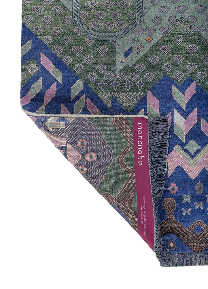 manchaha blue wool and bamboo silk hand knotted Rug - Perspective
