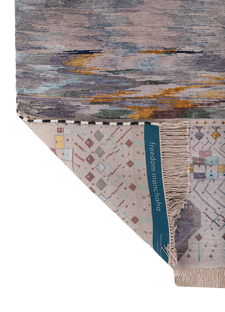 freedom manchaha pink and purple wool and bamboo silk hand knotted Rug - Perspective