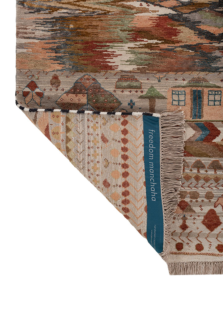 freedom manchaha ivory wool and bamboo silk hand knotted Rug - Perspective