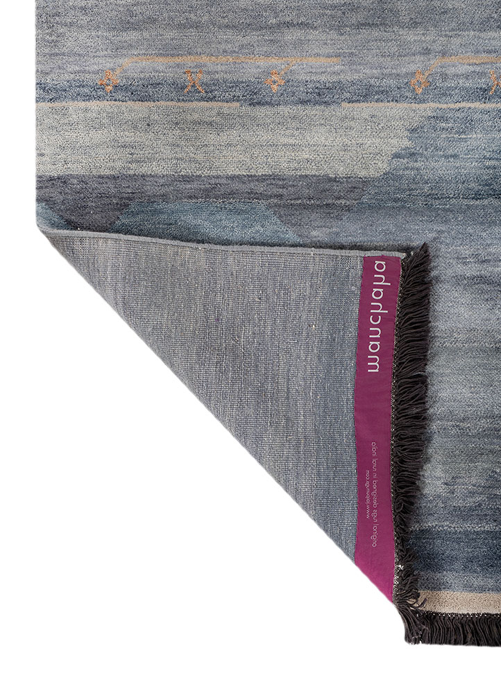 manchaha blue wool and silk hand knotted Rug - Perspective