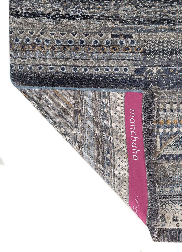 manchaha blue wool and silk hand knotted Rug - Perspective