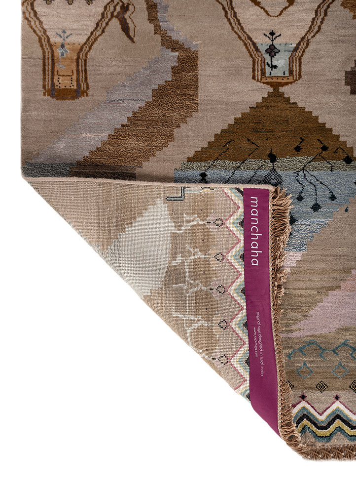 manchaha beige and brown wool and bamboo silk hand knotted Rug - Perspective