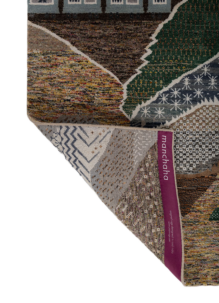 manchaha beige and brown wool and bamboo silk hand knotted Rug - Perspective